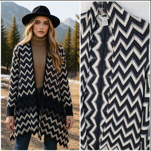 Autumn Cashmere Cardigan Wrap Chevron High Low Sweater Black White Gray size S